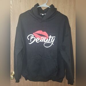 Beauty Black Hoodie with Red Lip Design